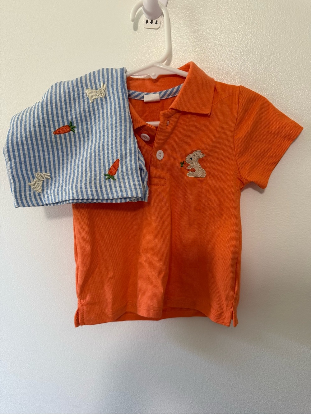 Kids Easter Orange Polo Set with Bunny Embroidery